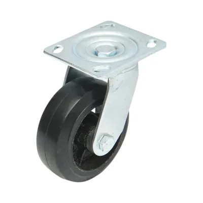 Roata pivotanta industriala 125x50mm fara frana, cauciuc plin negru, placa otel 115x100mm 130kg