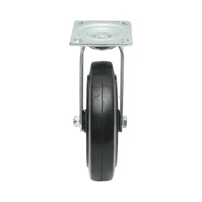 Roata pivotanta industriala 200x50mm fara frana, cauciuc plin negru, placa otel 115x100mm 220kg - imagine 4