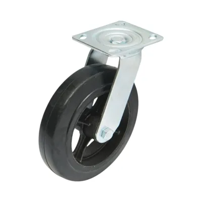 Roata pivotanta industriala 200x50mm fara frana, cauciuc plin negru, placa otel 115x100mm 220kg