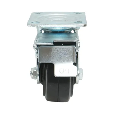 Roata pivotanta industriala 100x50mm cu frana, cauciuc plin negru, placa otel 115x100mm 100kg - imagine 4