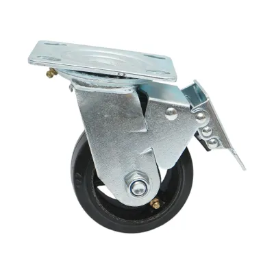 Roata pivotanta industriala 100x50mm cu frana, cauciuc plin negru, placa otel 115x100mm 100kg - imagine 2