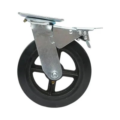 Roata pivotanta industriala 200x50mm cu frana, cauciuc plin negru, placa otel 115x100mm 220kg - imagine 2