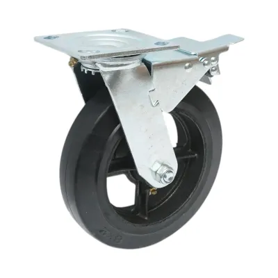 Roata pivotanta industriala 200x50mm cu frana, cauciuc plin negru, placa otel 115x100mm 220kg - imagine 5