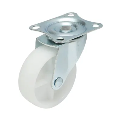 Roata pivotanta 73x25mm fara frana, polipropilena alba, placa otel 70x58mm 45kg
