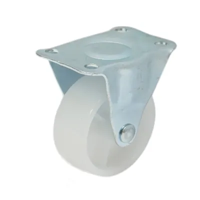 Roata fixa 50x22mm fara frana, polipropilena alba, placa otel 60x41mm 30kg