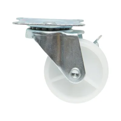 Roata pivotanta 65x23mm cu frana, polipropilena alba, placa otel 70x58mm 35kg - imagine 2