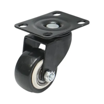 Roata pivotanta 42x21mm fara frana, PVC negru, placa otel 60x43mm 30kg