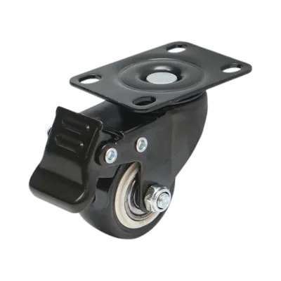 Roata pivotanta 42x21mm cu frana, PVC negru, placa otel 60x43mm 30kg