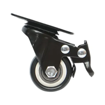 Roata pivotanta 42x21mm cu frana, PVC negru, placa otel 60x43mm 30kg - imagine 2