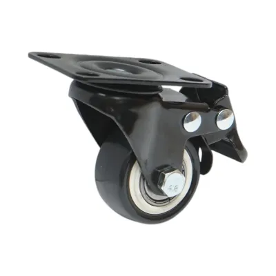 Roata pivotanta 42x21mm cu frana, PVC negru, placa otel 60x43mm 30kg - imagine 5