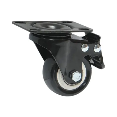 Roata pivotanta 50x24mm cu frana, PVC negru, placa otel 72x52mm 40kg - imagine 5