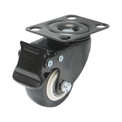 Roata pivotanta 50x24mm cu frana, PVC negru, placa otel 72x52mm 40kg