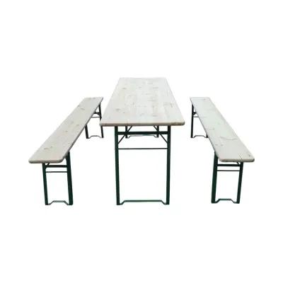 Set berarie cu masa si 2 banci pliabile din lemn masiv pentru gradina, terasa, evenimente 2200x700x770mm - imagine 2