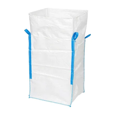 Sac big bag 100x100x130cm alb, capacitate 2000kg, tip U-Panel nelaminat, fund plan, top fusta 85cm