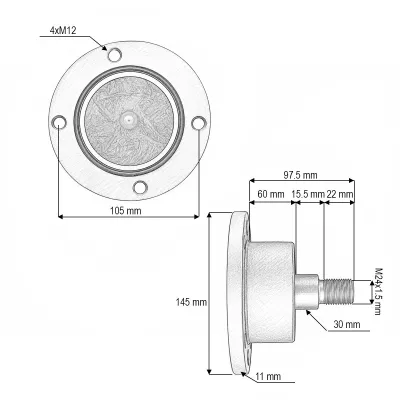 Butuc disc grapa cu talere dreapta Lemken cod OEM 55510034, IL50-105/4H-M24x1.5-RH - imagine 4