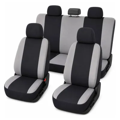 Set huse scaune auto universale gri-negru, material textil 8 piese