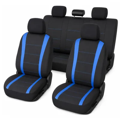 Set huse scaune auto universale negru-albastru, material textil 8 piese