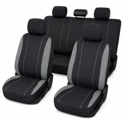 Set huse scaune auto universale negru-gri, material textil 8 piese