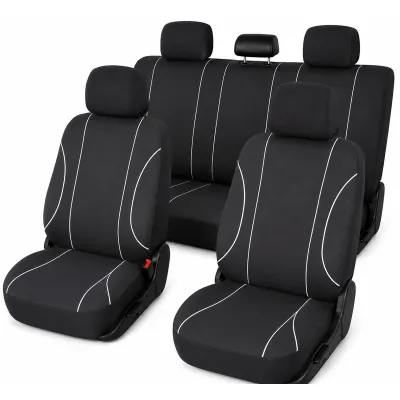 Set huse scaune auto universale negru-alb, material textil 8 piese