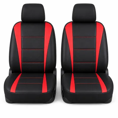Set huse scaune auto universale negru-rosu, material piele ecologica si textil 8 piese - imagine 2