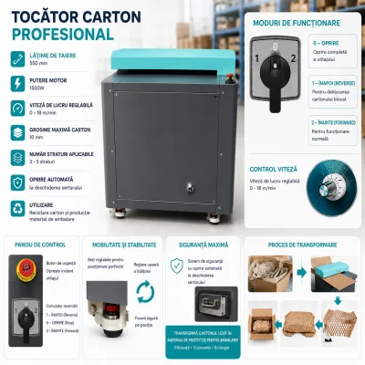 Tocator carton industrial 550mm, 1500W, 220V, viteza reglabila 0-18m/min, grosime maxima 10mm Breckner Germany - imagine 9