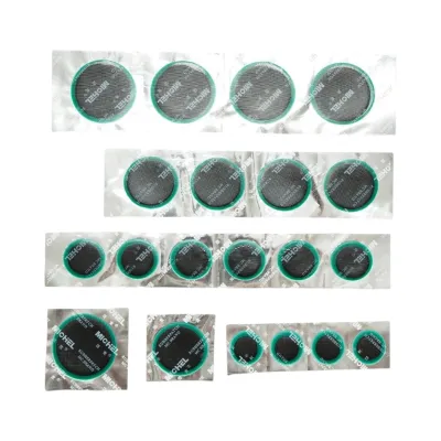Set 20 petice vulcanizare rotunde 25mm, 32mm, 42mm, 50mm + 1 tub adeziv 20ml pentru camere de aer Michel - imagine 5