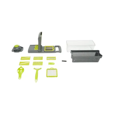 Tocator de legume multifunctional 12 in 1 manual, 8 lame inox interschimbabile, taietor legume, feliator, razatoare, decojitor, separator oua, recipient colectare - imagine 2