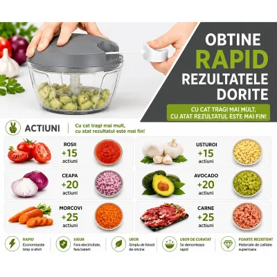 Tocator manual de legume cu sfoara, 3 lame inox, capacitate 500ml - imagine 8