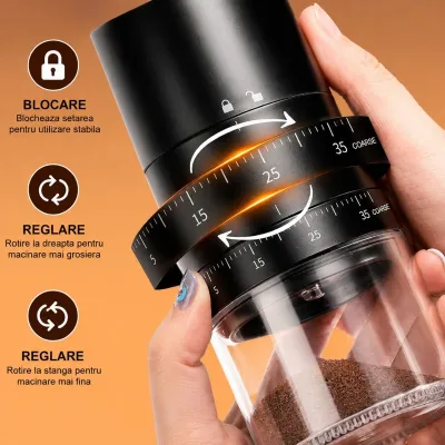 Rasnita electrica de cafea portabila cu acumulator 2000mAh, 30W, reglaj macinare 38 trepte, capacitate 25g/120ml, reincarcabila USB Type-C - imagine 5