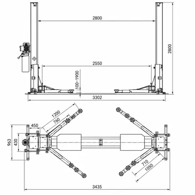 Elevator auto cu 2 coloane 380V, 2.2kW, capacitate ridicare 4000kg, deblocare mecanica, inaltime ridicare 1900mm - imagine 2