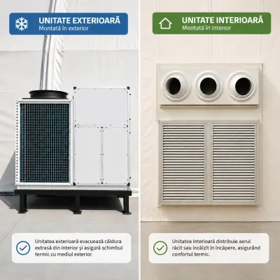 Sistem instalatie climatizare industriala 272.960 BTU, 80kW, 380V, functie incalzire si ventilatie, debit aer 17.500m3/h pentru corturi, hale, depozite 500–750m2 - imagine 9