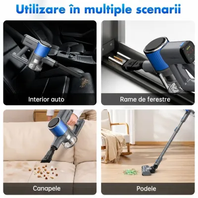 Aspirator vertical fara fir 200W, putere aspirare 30 kPa, baterie 2000mAh, recipient praf 600ml, 3 moduri de aspirare, ecran tactil LED, motor brushless, perie iluminata LED - imagine 20