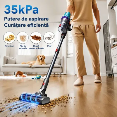 Aspirator vertical fara fir 300W, putere aspirare 35 kPa, baterie 2000mAh, recipient praf 800ml, 3 moduri de aspirare, ecran tactil LED, motor brushless, perie iluminata LED - imagine 13