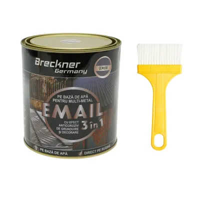 Vopsea email anticoroziva 3 in 1 cenusiu pentru metal 750g, direct pe rugina, pe baza de apa Breckner Germany