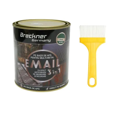 Vopsea email anticoroziva 3 in 1 verde RAL 6016 pentru metal 750g, direct pe rugina, pe baza de apa Breckner Germany