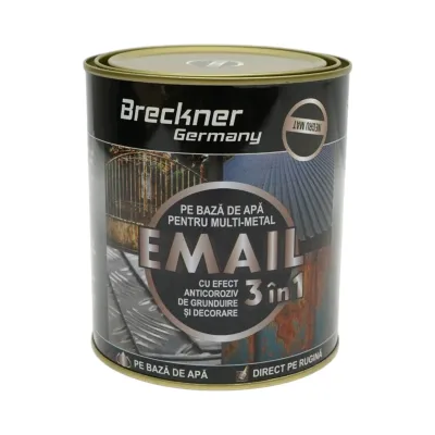Vopsea email anticoroziva 3 in 1 negru mat pentru metal 750g, direct pe rugina, pe baza de apa Breckner Germany - imagine 2