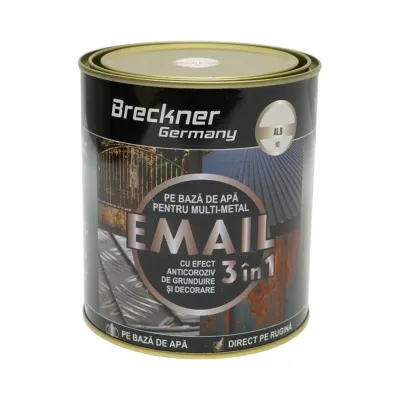 Vopsea email anticoroziva 3 in 1 alb 10 pentru metal 750g, direct pe rugina, pe baza de apa Breckner Germany - imagine 2