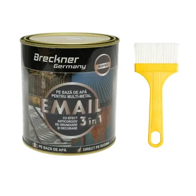 Vopsea email anticoroziva 3 in 1 gri antracit RAL 7016 pentru metal 750g, direct pe rugina, pe baza de apa Breckner Germany