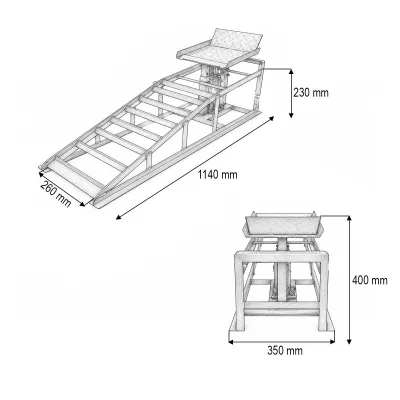 Set rampe auto metalice hidraulice 1140x350x240mm, sarcina maxima 2T - imagine 3