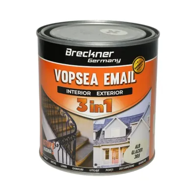 Vopsea email anticoroziva 3 in 1 alb glacier 369 pe baza de solvent 1L, direct pe rugina, interior si exterior Breckner Germany