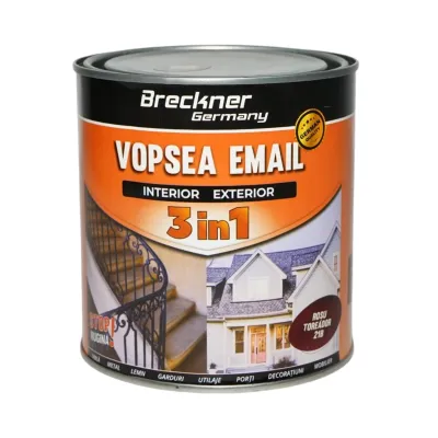 Vopsea email anticoroziva 3 in 1 rosu toreador 21B pe baza de solvent 1L, direct pe rugina, interior si exterior Breckner Germany