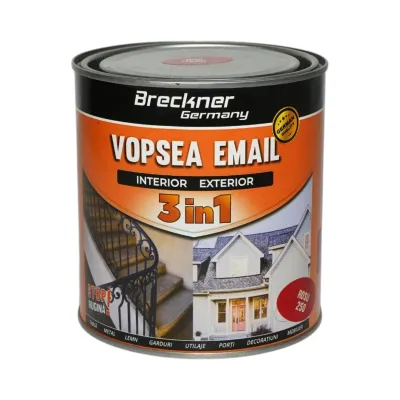 Vopsea email anticoroziva 3 in 1 rosu 250 pe baza de solvent 1L, direct pe rugina, interior si exterior Breckner Germany