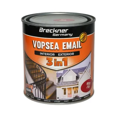 Vopsea email anticoroziva 3 in 1 rosu 270 pe baza de solvent 1L, direct pe rugina, interior si exterior Breckner Germany