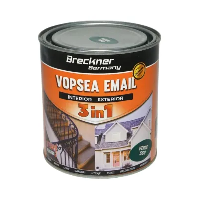 Vopsea email anticoroziva 3 in 1 verde 560 pe baza de solvent 1L, direct pe rugina, interior si exterior Breckner Germany