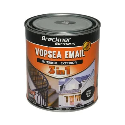 Vopsea email anticoroziva 3 in 1 negru lucios 039 pe baza de solvent 1L, direct pe rugina, interior si exterior Breckner Germany