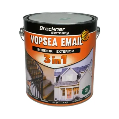 Vopsea email anticoroziva 3 in 1 verde 6016 pe baza de solvent 3.5L, direct pe rugina, interior si exterior Breckner Germany