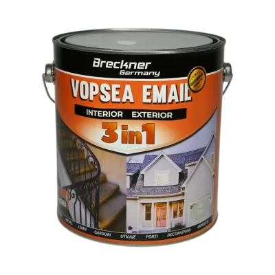 Vopsea email anticoroziva 3 in 1 gri 7001 pe baza de solvent 3.5L, direct pe rugina, interior si exterior Breckner Germany