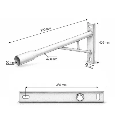Suport brat orizontal lampa iluminat stradal Ø50x720mm - imagine 3