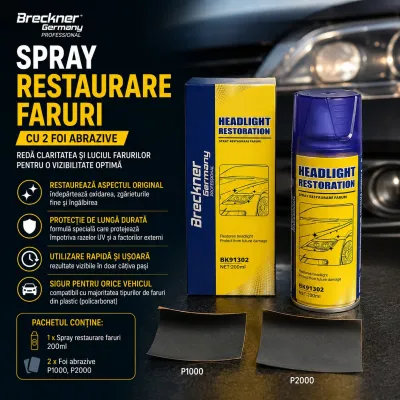 Spray restaurare faruri cu 2 foi abrazive 200ml Breckner Germany - imagine 4