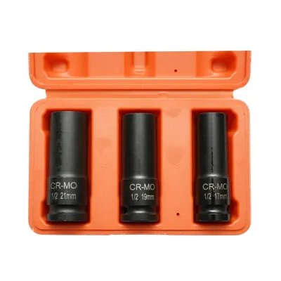 Trusa chei tubulare de impact lungi 17mm, 19mm, 21mm, patrat 1/2 inch Cr-Mo 3 piese Breckner Germany - imagine 3